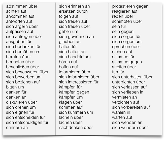 Verbs with preposition accusative