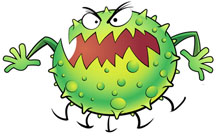 German-Gender-der A green cartoon bacillus with a wand representing German neuter gender specific endings