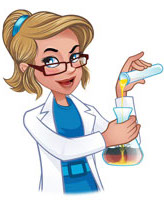 A cartoon woman with a vial representing German female gender specific endings